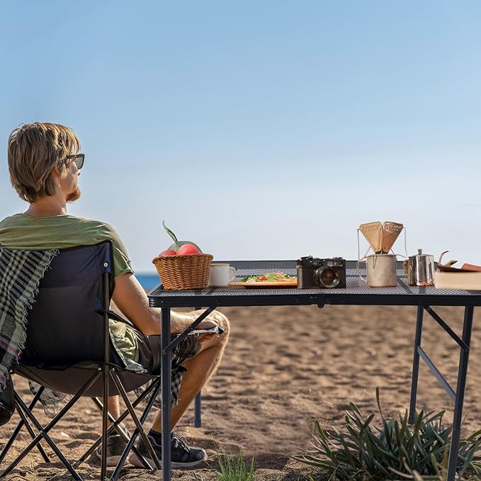 WildFinder 3x2 FT Folding Grill Table, Portable Camping Table for Outside, Adjustable Height Folding Table with Desktop & Mesh Bag, Lightweight Outdoor Table for Camping, Picnic, BBQ