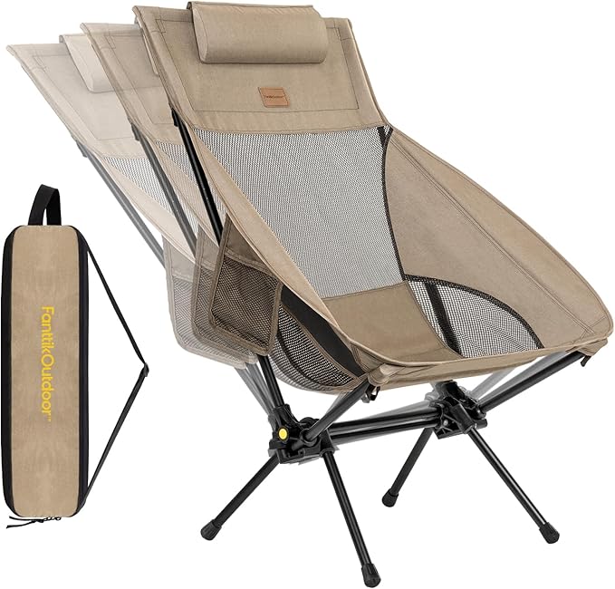 FanttikOutdoor Zeta L8 Max Camping Chair, Portable & Lightweight, Multi-Angle Adjustable, Supports up to 250 lbs, Comfort-Driven Design, High Strength Camping Chair for Travel, Hiking, Fishing, Khaki