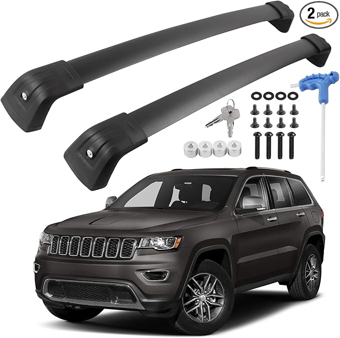 Roof Rack Cross Bars Compatible with Grand Cherokee Altitude & SRT & Trackhawk with Roof Black Moldings 2011-2021 with Anti-Theft Lock, Black Matte Aluminum Anti-Corrosion Crossbars
