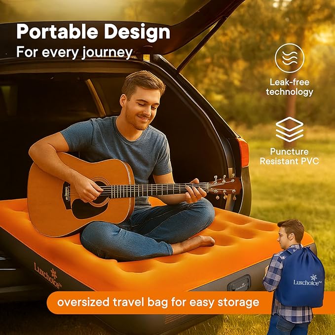 Luxchoice Air Mattress with Built-in USB Rechargeable Pump Camping Inflatable Mattress Portable Blow up Mattress Air Bed Guest Bed for Home Outdoors Hiking Travel