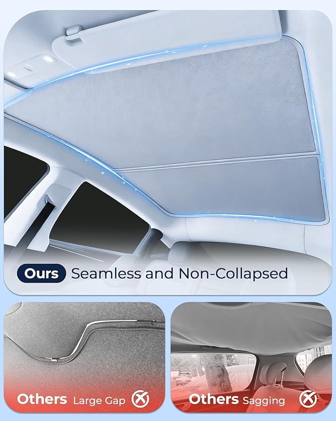 10 Pack Roof Sunshade & Full Window Shades [with Secure Suction Cups] for 2025–2026 Tesla Model Y Juniper, Sunroof Windshield Side Window Rear Covers, Heat-Blocking Privacy Shades for Camping