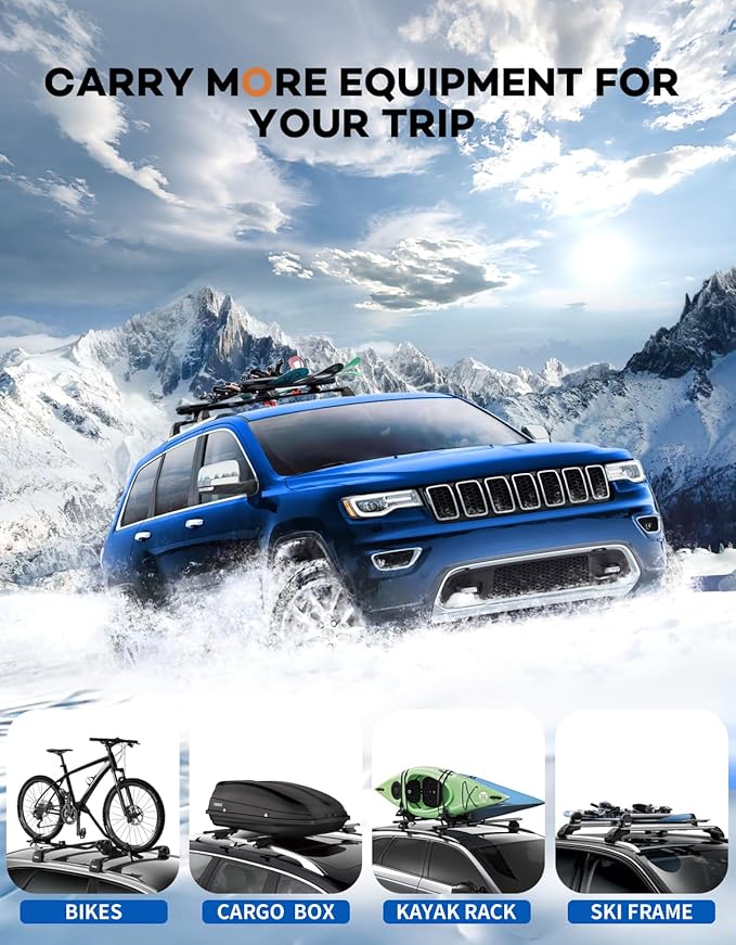 Wonderdriver Heavy Duty 300lbs Lockable Roof Rack Cross Bars Compatible with Jeep Grand Cherokee 2011-2021 (with Grooved Side Rails), All-Metal Aluminum Crossbars Rooftop Cargo Bag Kayak Luggage
