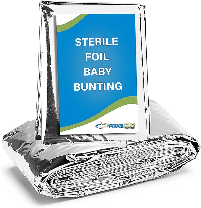 PrimaCare CS-6835 Sterile Foil Baby Bunting Blanket for Newborns and Infant, Disposable Emergency Heat Saving, 30" x 17"