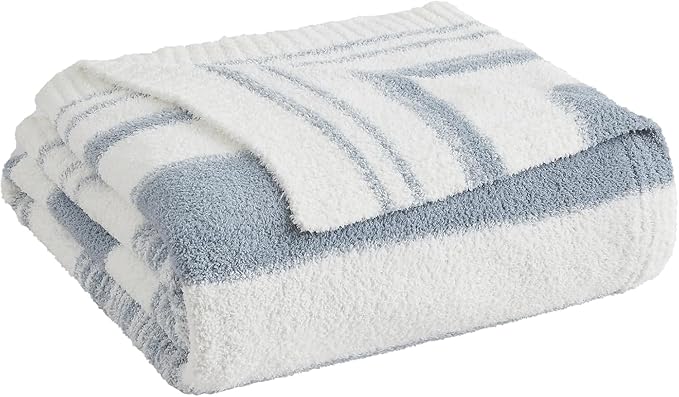 WRENGONGE Grey Blue Throw Blanket, 50x70 Soft Cozy Striped Throw Blankets for Couch, Sofa, Bed, Travel, Lightweight Fluffy Warm Plush Decorative Blankets for Women, Men Gift