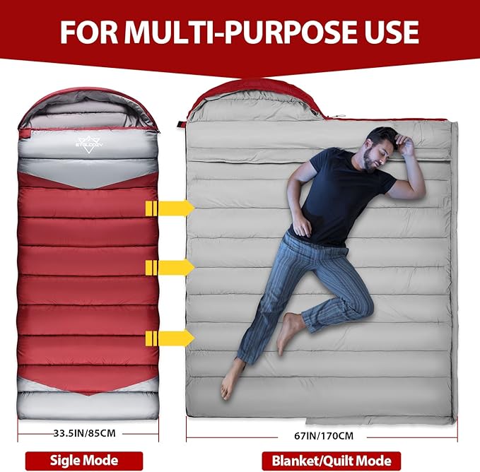 Lightweight 3-Season Sleeping Bag for Adults/Kids Camping, Compact w/Compression Sack, Waterproof Ripstop, Portable for Backpacking Hiking Travel