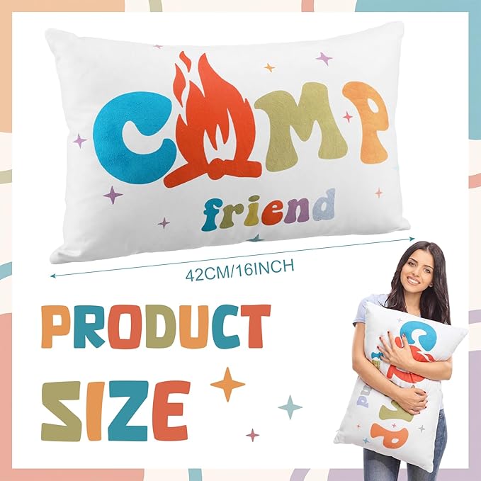 Beeveer Camp Friends Autograph Stuffed Pillow 15.7" Graduation Autograph Stuffed Pillow Summer Camp Signature Gifts Grad Party Sign in Decor for Travel Stuff Essentials(Groovy)