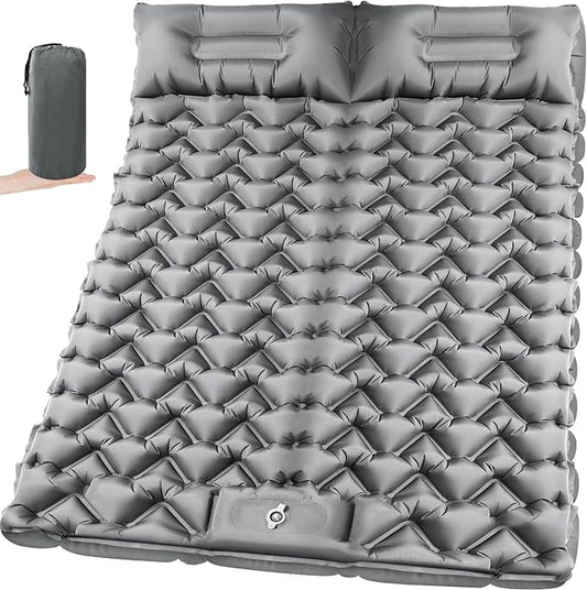 Double Sleeping Pad for Camping, 4" Extra-Thick Ultralight Mat with Built-in Foot Pump & Pillow for Backpacking, Hiking, and Travel Tent, Car Camp Gear
