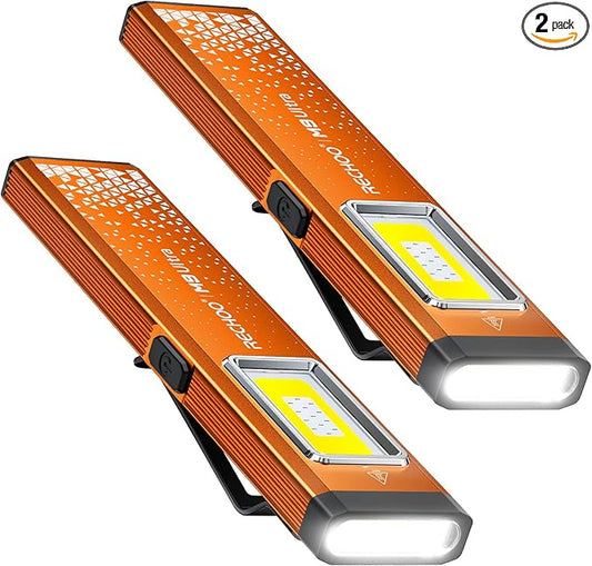 RECHOO Flat EDC Flashlight Rechargeable, 8-Mode Slim Pocket Flashlight with Magnetic Base & Clip, Lightweight Mini Rechargeable Flashlights for Everyday Carry, Working, Camping, Car Repair & Emergency