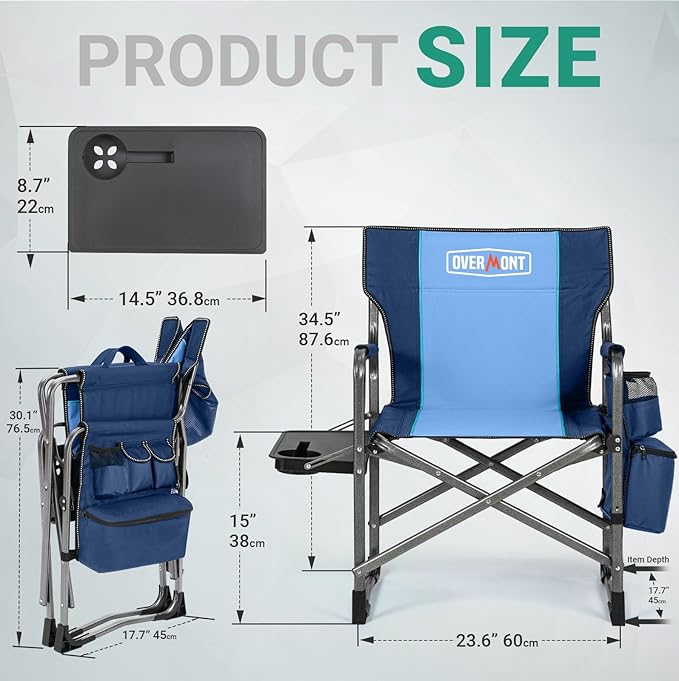 Overmont 2PCS Oversized Lightweight Camping Chair - Portable Comfortable Heavy Duty Foldable Directors Chairs with Side Table & Cooler Bag for Outside Camp Beach Picnic Lawn and Fishing Support 400lbs