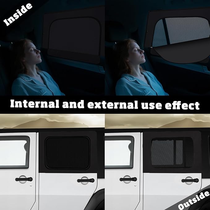 XCBYT Wrangler Window Sunshades for 2007–2018, Dual Layer Car Window Covers with Breathable Mesh & Blackout Cloth, 99% UV Protection Privacy Curtains for Car Camping, Sleeping & Rest (4 PCS)