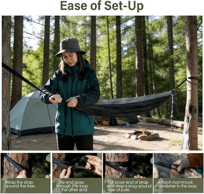 Camping Hammock, Portable Hammocks with Tree Straps & Attached Carry Bag, Camping Essentials Gear, Perfect for Outside Indoor Hiking Beach Backpack Travel