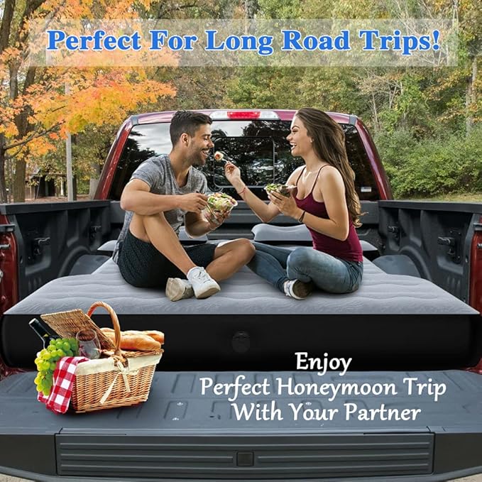 hufaut Camping Pickup Truck Bed Air Mattress Thicken Sleeping Pad for 5.5-5.8Ft Full-Size Short Truck Beds Outdoor Camping Car Travel(Grey)