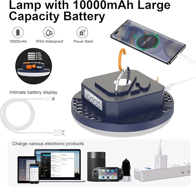 2025 Red Light Insect-Proof Camping Lamp10000mAh Rechargeable 3000LM Tent Camping Light, 6500K 24Hours Long Play Time , Outdoor Night Market Night Fishing Lantern (red（Remote）)