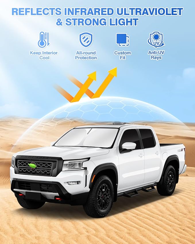 Canvcle Windshield Sun Shade for 2022-2025 2026 Nissan Frontier Accessories Side Rear Window Shade Cover Sun Visor Shield Privacy Cover Keep Vehicle Cool Black 5PCS