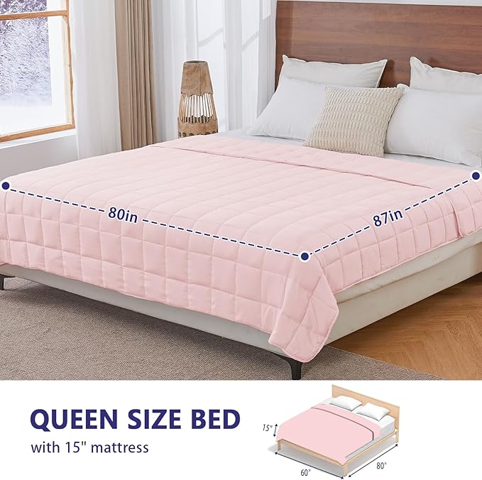 yescool King Size Weighted Blanket for Adults (25 lbs, 80” x 87”, Pink) Cooling Heavy Blanket for Sleeping Perfect for 240-260 lbs, Breathable Blanket for Adults & Couple All Season, Machine Washable