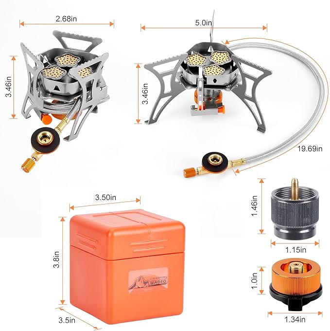 WADEO 6800W Windproof Camping Stove, Backpacking Stove with Piezo Ignition and Fuel Canister Adapters, Camping Gas Stove for Outdoor Backpacking Hiking and Picnic