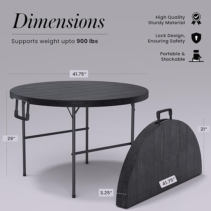 Our Modern Space 3.5 Feet Circular Round Foldable Table with Built in Handle & Steel Legs | Heavy Duty Portable | Perfect for Party, Dining, Wedding, Events, Picnic Indoor, Outdoor, Camping, Utility
