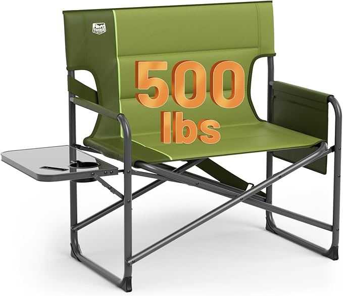Timber Ridge XXL Director’s Chair – Heavy Duty Folding Camping Chair for Adults, 500lb Capacity, Extra Wide Padded Seat for Camping, Sports, Lawn, Courtyard, and Outdoor Use, Green