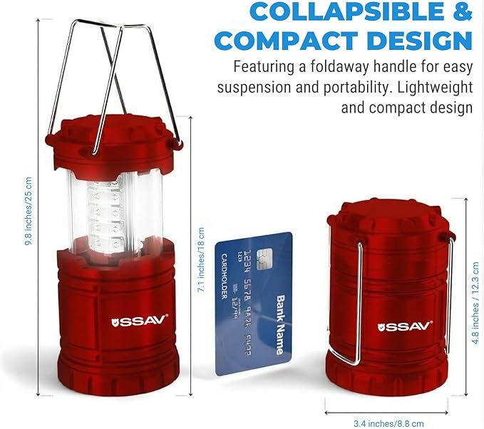 2 Pack LED Camping Lantern, LED Lanterns, Suitable Survival Kits for Hurricane, Emergency Light for Storm, Outages, Outdoor Portable Lanterns, Red, Collapsible | Batteries Included