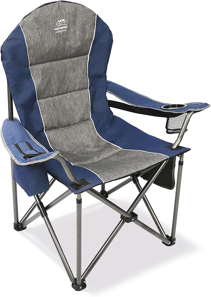 Camping Chairs for Adults,High Back Folding Camp Chair with Cup Holder and Cooler Bag,Heavy Duty Outdoor Lawn Chairs,Perfect for Camping,Hiking,Picnics,and Beach Trips,Blue