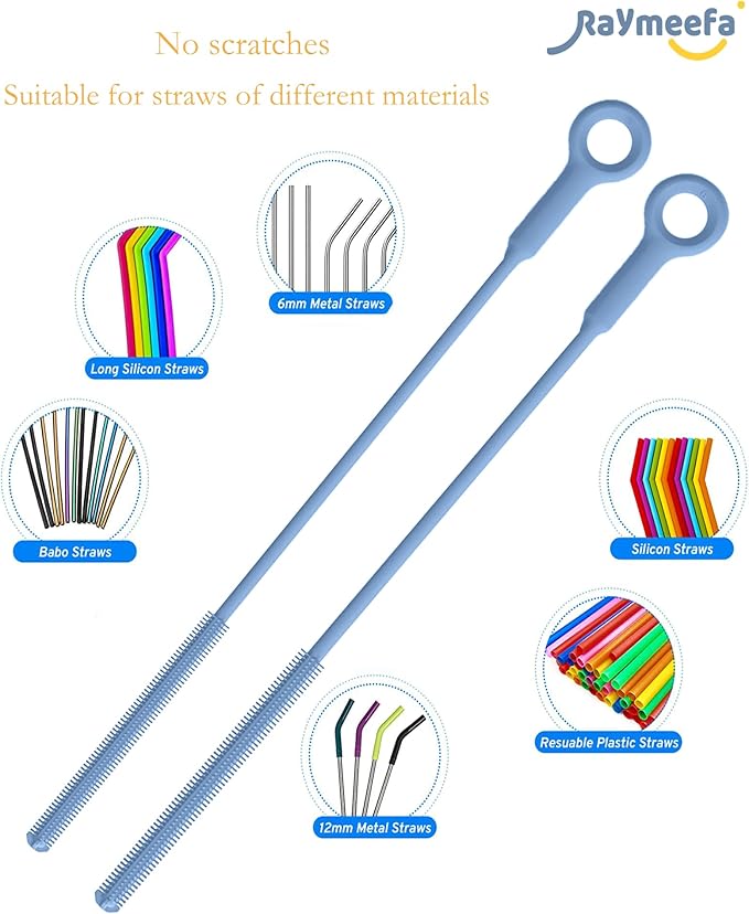 Straw Cleaner Brush Set - Raymeefa Scratch-Free Detail Cleaning for Reusable Straws & Tumblers (Blue)