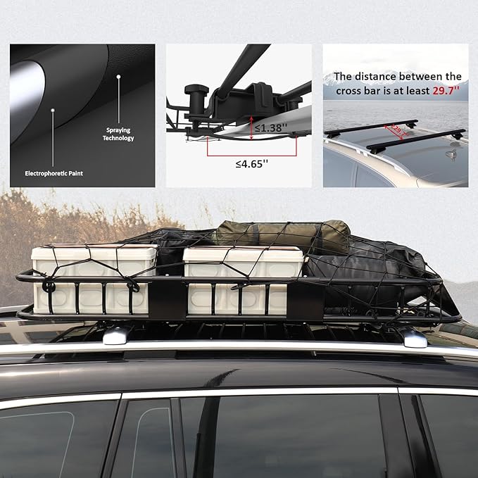 FORWODE 250LBS Universal Roof Rack Basket, 64"x39"x6" Rooftop Cargo Carrier Rack, Rust-Proof Roof Cargo Basket for Suvs, Trucks, Vehiclesor Suvs, Trucks, Vehicles