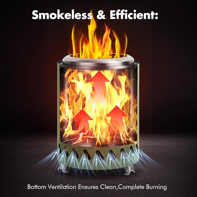 9.7 x 7.1 Inch Tabletop Fire Pit by AmazStove, Low Smoke Camping Stove for Outdoor Safe Burning Firepits, Fueled Pellets or Wood, Travel Bag Included (Green, 9.7 x 7.1 INCH)