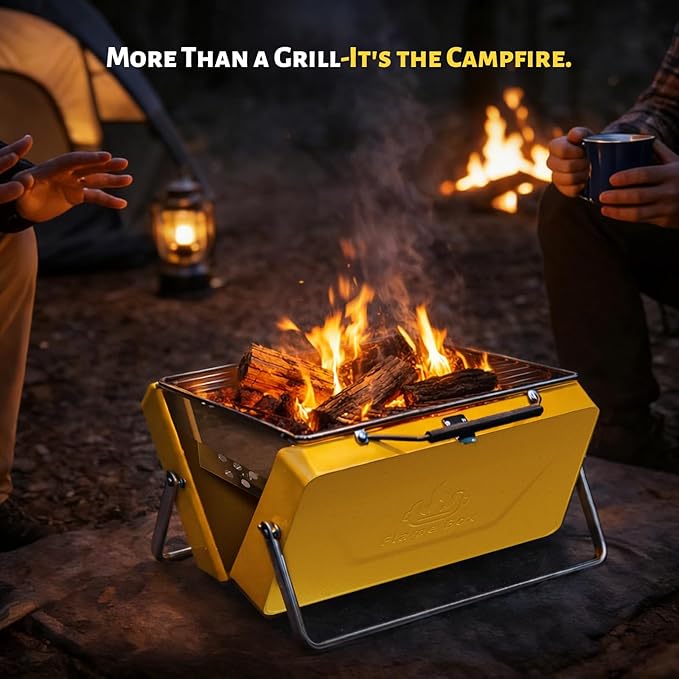 Ranger Portable Charcoal Grill – Compact Lunchbox‑Style Folding BBQ for Camping & Beach| Dual‑Zone Heating, Stainless Steel Body, 3-sec Setup, Includes Tong & Cleaning Brush, Serve 2-3 people