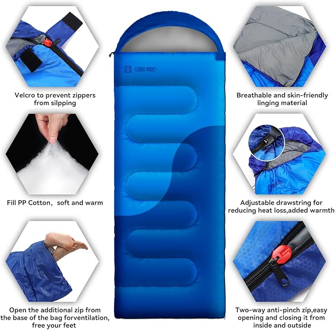 Sleeping Bags for Adults&Kids,Lightweight Waterproof Warm Weather Sleeping Bag,Compact Portable Sleeping Bag for Camping,Essentials Gear for Camping Hiking Outdoor Travel