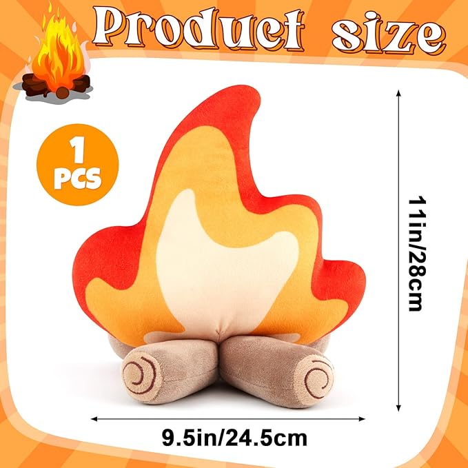 1 Pack Campfire Plush Toys Fake Fire Firewood Plush Pillow for Camping S'More Birthday Party Scene Setting Room Decoration and Woodland Forest Nursery Classroom Decor