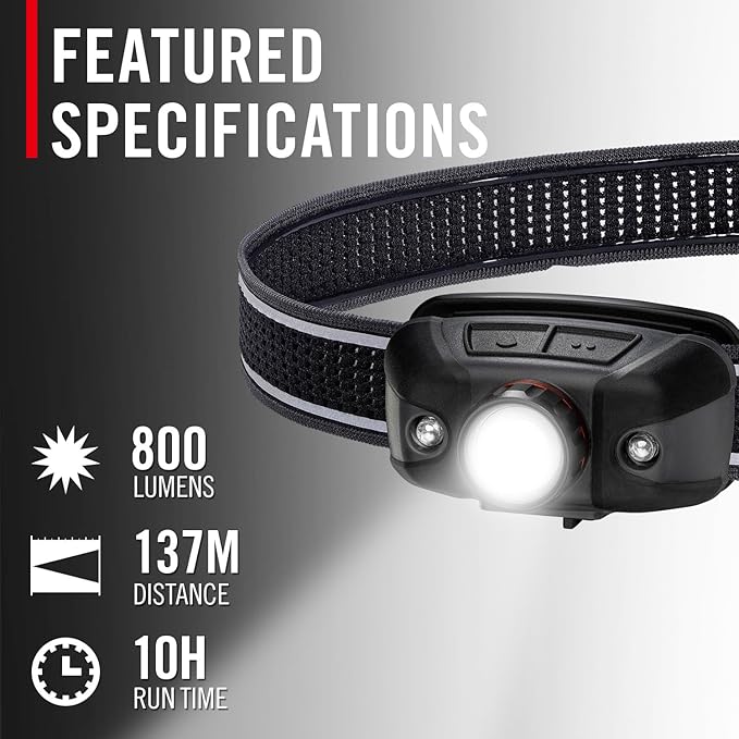 Coast FLX40R 800 Lumen Built-in Rechargeable Battery LED Headlamp with Twist Focus Lens Ultra Strap