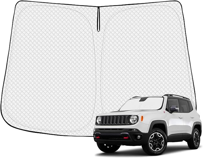 Canvcle Windshield Sun Shade for 2015-2025 Jeep Renegade Accessories Thicken 6-Layer Front Window Sunshade Cover Sun Visor Protector Foldable Block UV Rays Keep Vehicle Cool
