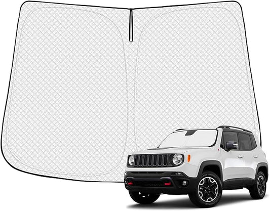Canvcle Windshield Sun Shade for 2015-2025 Jeep Renegade Accessories Thicken 6-Layer Front Window Sunshade Cover Sun Visor Protector Foldable Block UV Rays Keep Vehicle Cool