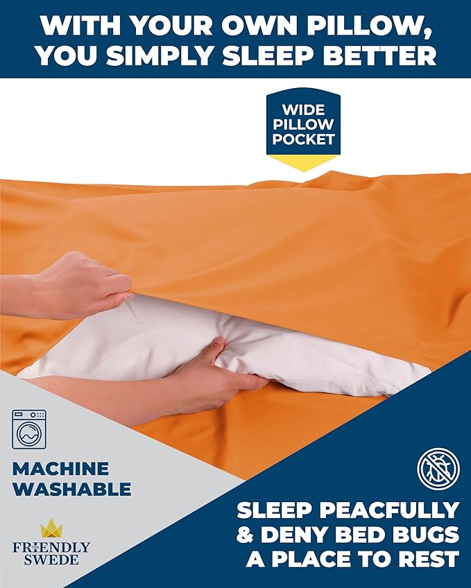 The Friendly Swede Sleeping Bag Liner — Ultralight Polyester or Cold Weather Microfiber Adult Sleep Sack- Camping Sheets - Travel Sleeping Bag with Pocket-Size Stuff Sack
