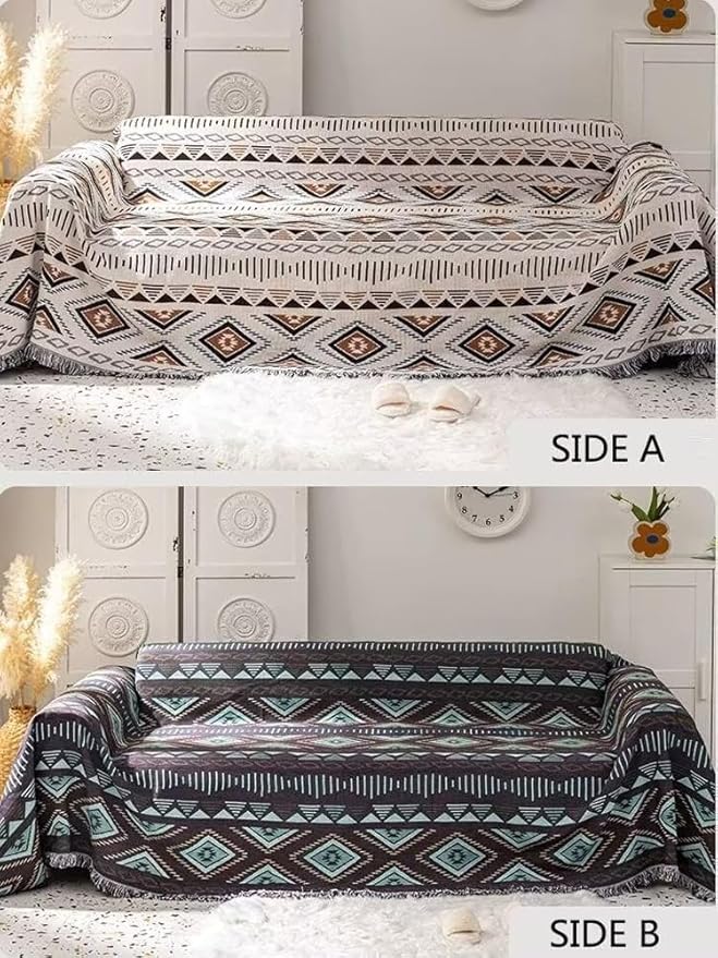Lqprom Boho Throw Blankets Knit Bed Blankets with Tassel Aztec Western Throws Cover Farmhouse Decor for All Season Sofa Couch Chair Outdoor Camping Picnic Tent Beach Car Traveling 51"x71"