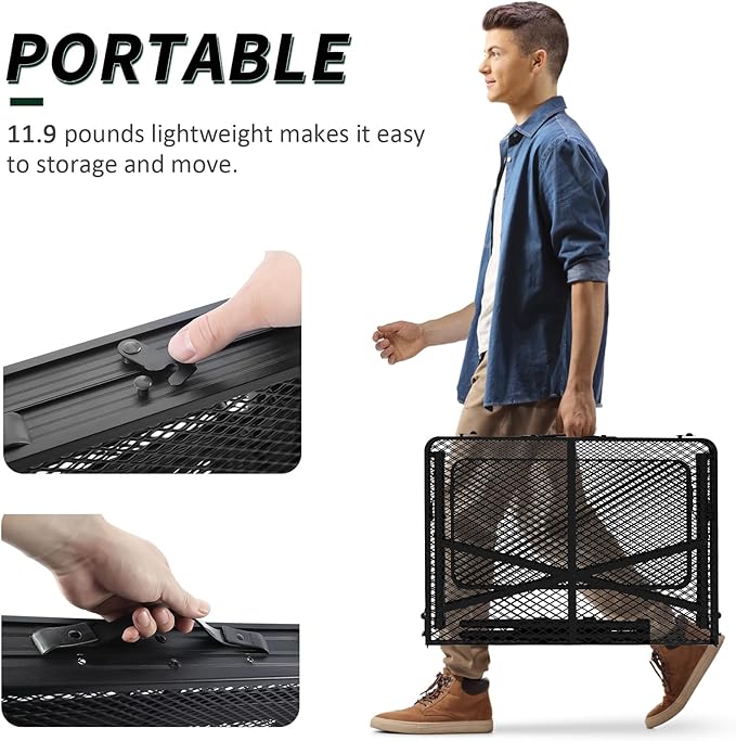 WildFinder Folding Table with 2 Wing Panels, 3x2 FT Camping Table with Mesh Desktop,Height Adjustable Folding Grill Table with Mesh Bag,Portable Outdoor Table for Picnic,Camping,BBQ,Beach(Black)