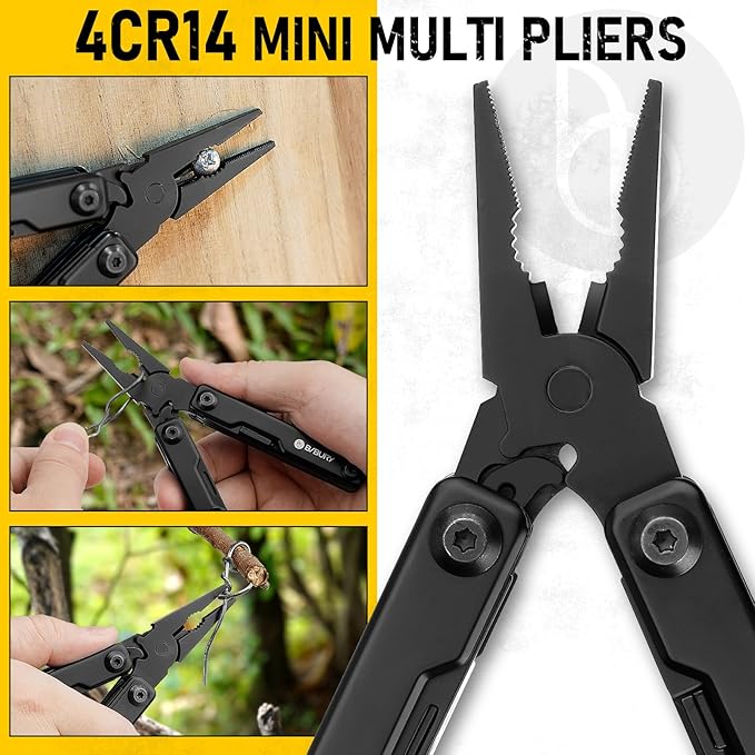 BIBURY Mini Multitool Pliers BI2051AB, Mini EDC Multi Tool with Pocket Clip for Outdoor Survival, Gifts for Men and Women, Gifts for Him Husband Boyfriend, Essential EDC Gear Tool