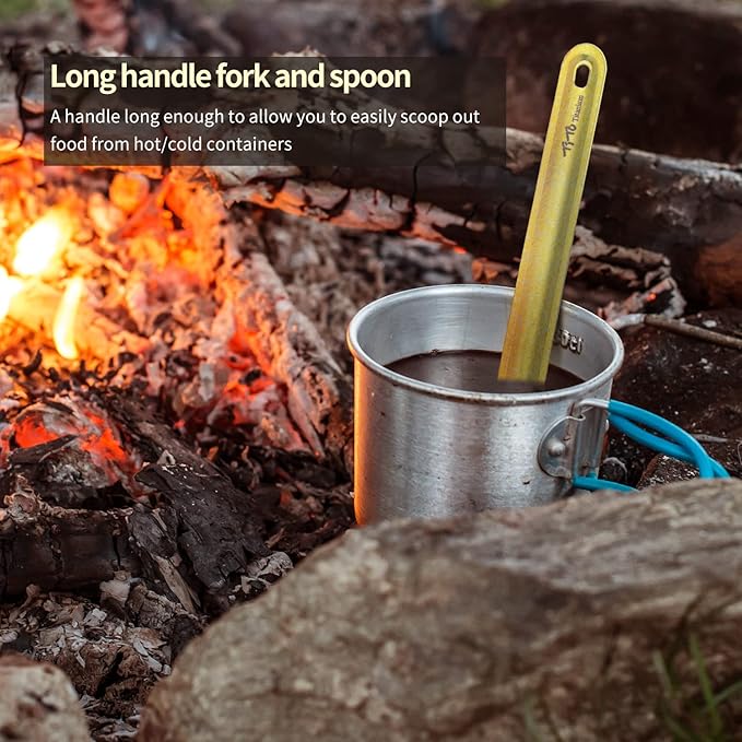 TiTo Titanium Long Handle Spork and Spoon Eco-Friendly Ultralight Portabale Flatware for Outdoor Camping Backpacking Hiking Travel Picnic Tableware with Bag (Bright Blue Spoon)