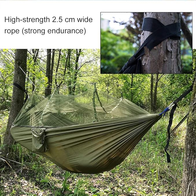 KEPEAK Camping Hammock with Net Netting, Single & Double Tree Hammock Net, Lightweight Nylon Portable Hammock for Backpacking, Camping, Travel, Beach, Yard Army Green