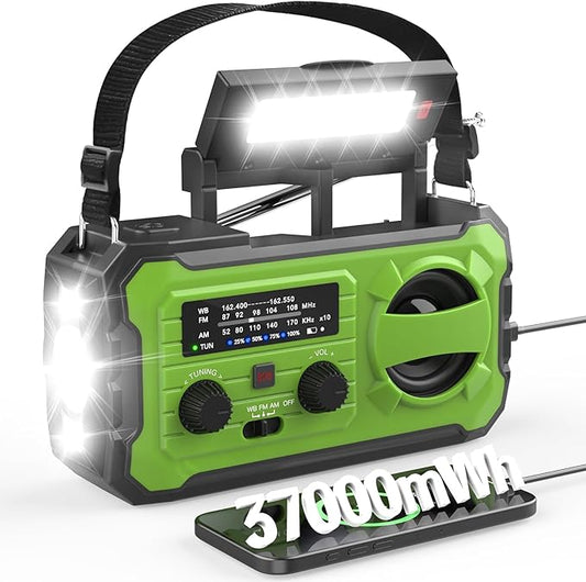 NITIGO Emergency Weather Radio 37000mWh Solar Hank Crank Radio USB Charged with NOAA/AM/FM, Flashlight, Reading Light, SOS Alarm for Emergency Kit for Indoor Outdoor Power Outage Survival Essentials
