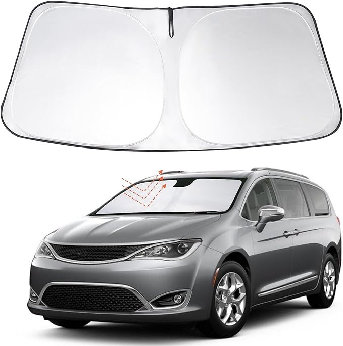 Windshield Sun Shade Custom Fit 2017-2023 2024 2025 2026 Chrysler Pacifica Minivan Accessories Foldable Sunshade Sun Blocker Front Window Shades Covers Keep Car Cooler