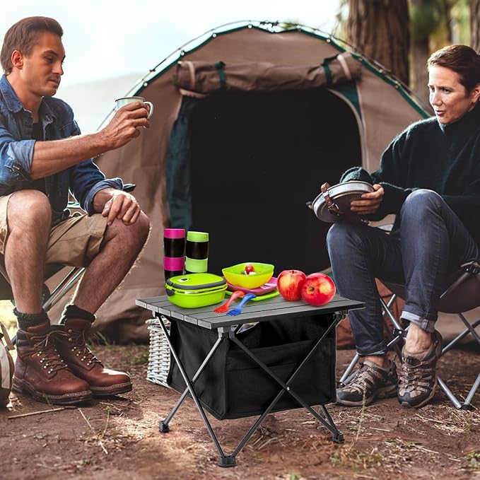 SOUJOY Folding Camping Table with Storage Bag, Small Beach Side Table, Portable Collapsible Aluminum Picnic Tent Side Table for Outdoor Cooking, BBQ, Hiking, Boat, Travel