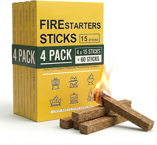 Natural Fire Starter for Fireplaces: Quick Start Fire Starters Sticks for Grills Campfires Indoor & Outdoor Firepit BBQ Wood Stove - Odorless Charcoal Firestarter Blocks 60 Count