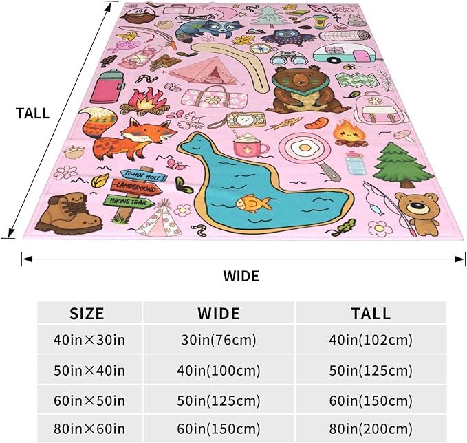 Camping Blanket, Comfort Soft Flannel Camping Throw Blanket, Ideal for Living Room and Bedroom Decor Pink, Perfect Loves Camping Blanket for Everyone 50"X40"