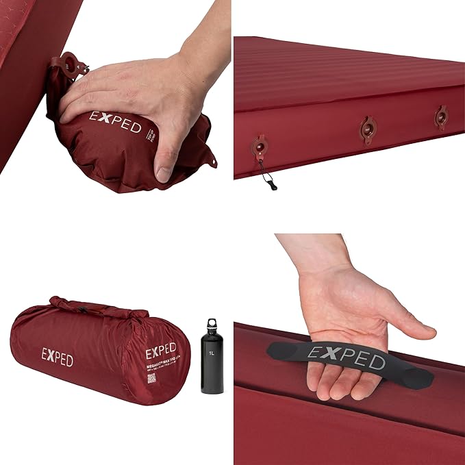 Exped MegaMat Max Duo Long Wide Plus - Self Inflating Plush Sleeping Mat, 6” Foam Pad, Pump Included