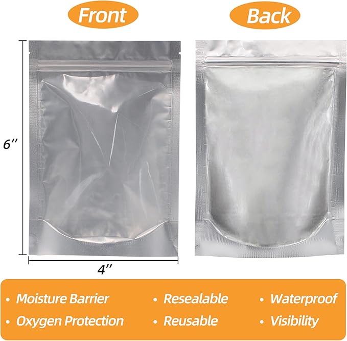 Wisesorb 4 x 6 inches 60 Packs Mylar Bags For Food Storage, Mylar Bags With Window, Freeze Dried Candy Bags, Reusable Storage Bags For Food, Mylar Food Storage Bags for Long Term Food Storage