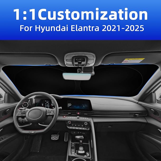 Side Window Sunshades Intended for Hyundai Elantra 2021-2025, Front Window Shades Custom Fit for Elantra, Foldable Car Sun Shield with Steering Wheel Sunshade to Block UV Keep Car Cool