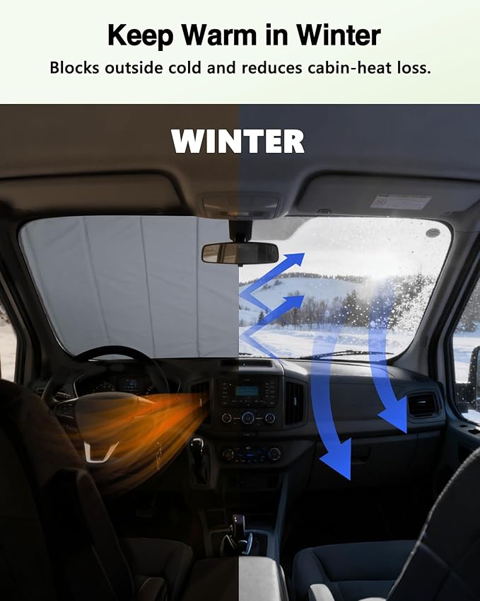 Insulated Blackout Windshield Cover for Privacy & Sun Protection, All-Season Van Life Camping Window Shade, Fit for Ford Transit 150 250 350 Medium/High Roof 2015-2025, Gray