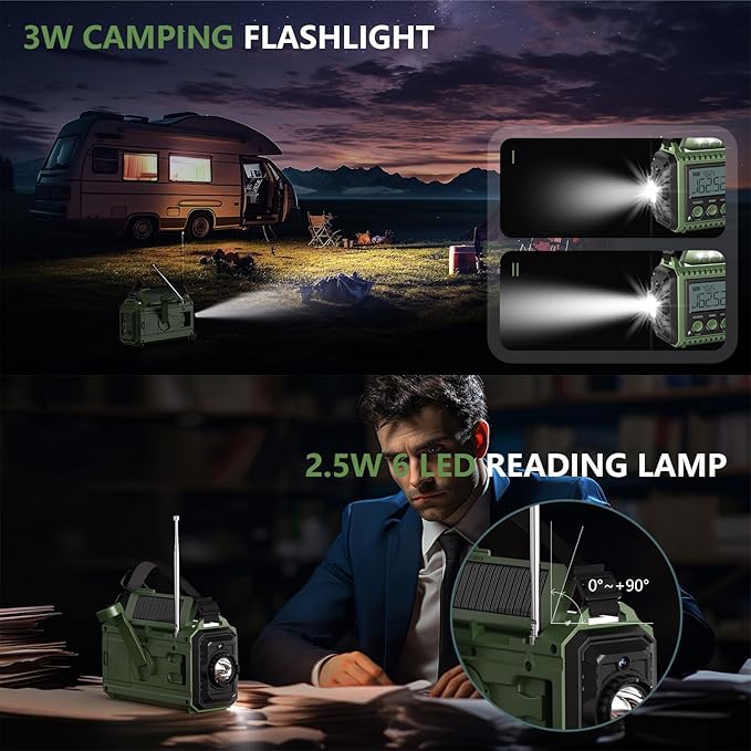 NOAA Emergency Radio with Auto Weather Alerts - 12000mAh Solar Hand Crank Weather Radio, 6 Power Sources, Bright LCD Digital Tuning, AM/FM/SW Receiver, SOS Alarm & Power Bank for Home Camping Survival