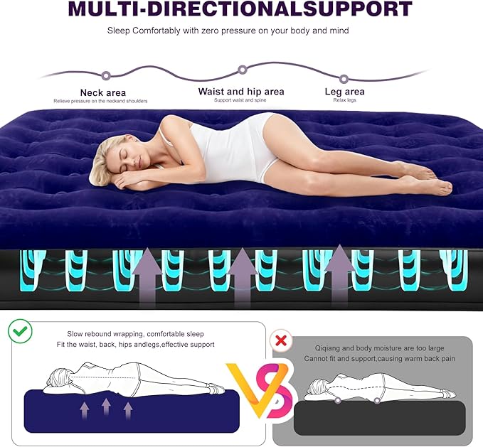 Onirii King Size Camping Air Mattress Bed with Air Pump,80"x 72"Thickened Portable Blow Up Inflatable Air Mattress,Travel Sleeping Bed Pad for Camping Home Hiking
